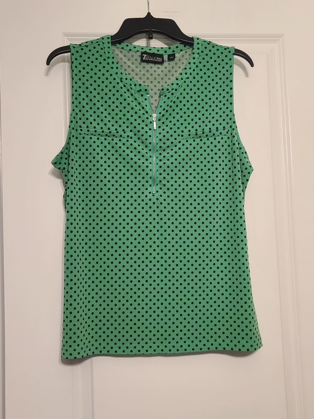 NY & Company 7th Ave Design Studio Women's Sz L Sleeveless Blouse, Green/Black
